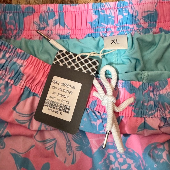 Shekini Men's XL Swim‎ Trunks Pink Blue Turtle Floral Drawstring Beach Shorts - Picture 4 of 5